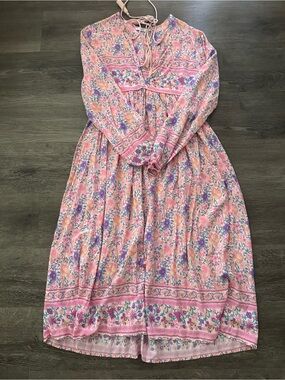 Floral Pink Maxi Dress with Long Sleeves